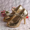 Ladies Gold Glitter Evening Shoes Mary Jane